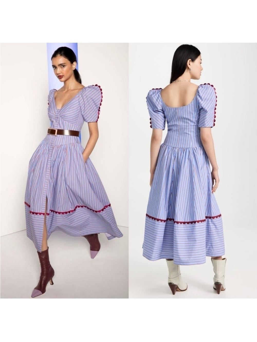 Silvia Tcherassi Anika Blue Stripe Cotton Midi Dress NWT Size L​​